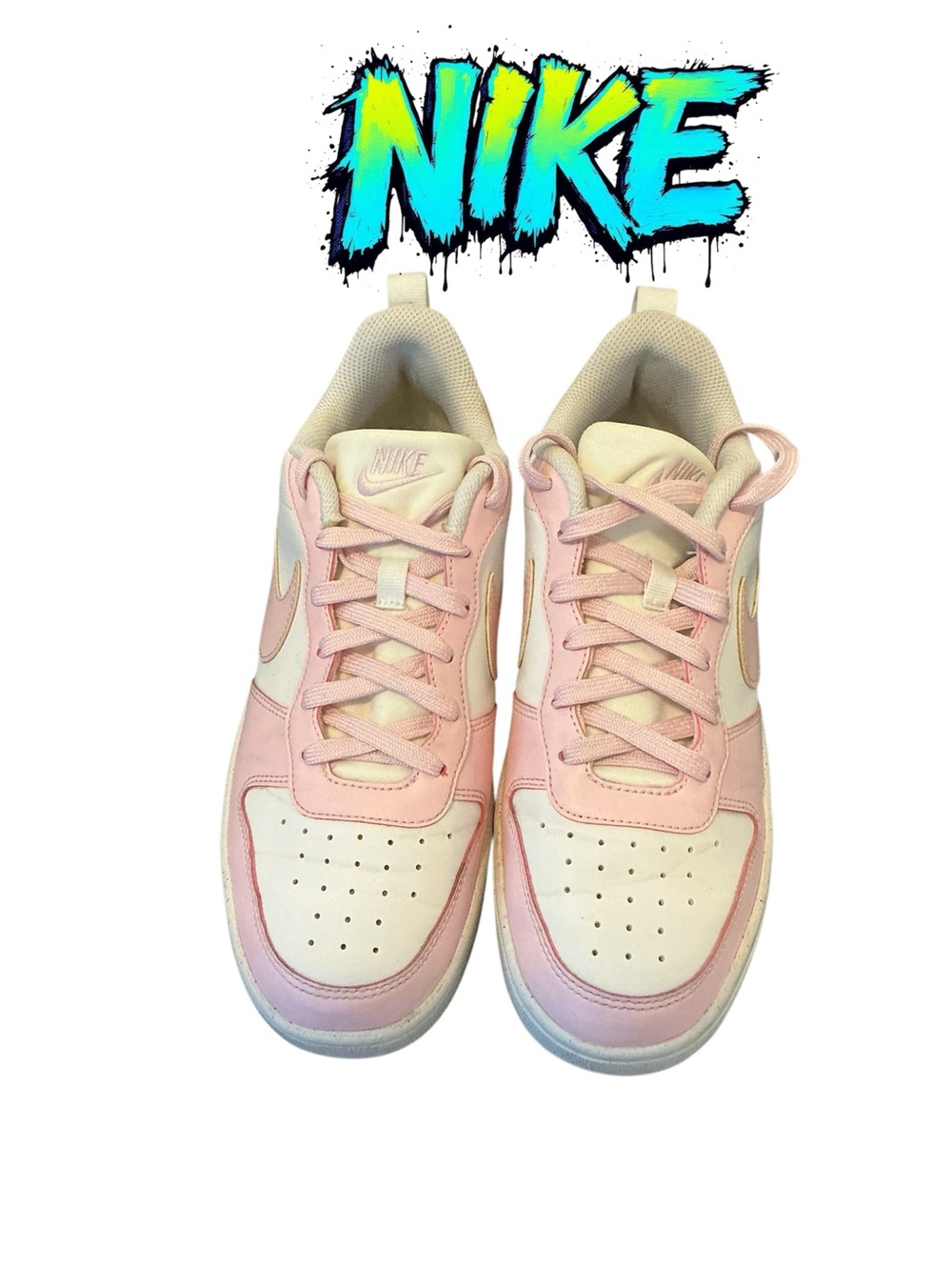 Nike Kids Pink and White Low-Top Sneakers with Swoosh size 7Y